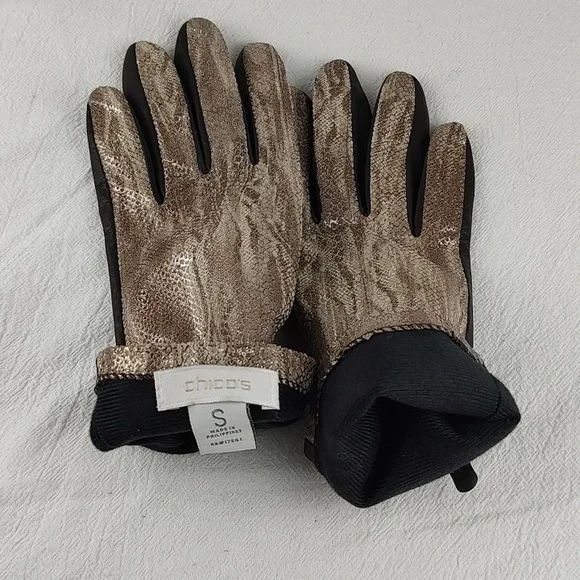 Leather Gold Snakeskin Print Black Vintage Chico's EUC Size SMALL Lined - Picture 5 of 9